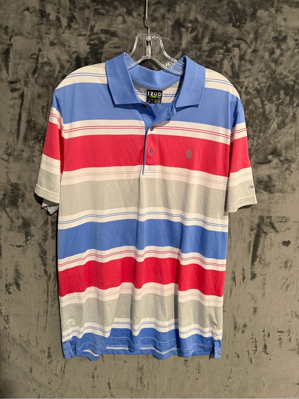 Izod Blue, Red & Gray Striped Polo